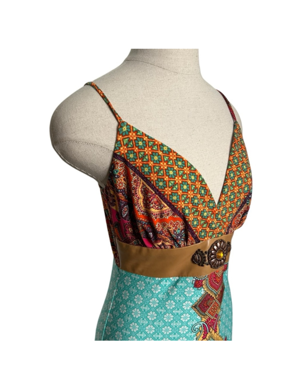 VENUS Multi Colored Floral Paisley Print Maxi Dress with Beaded Embroidery Small - Picture 5 of 13